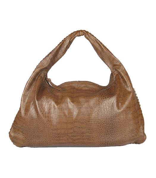 Bottega Veneta Nappa Agnello Woven Hobo Bag Coffee Croc Veins